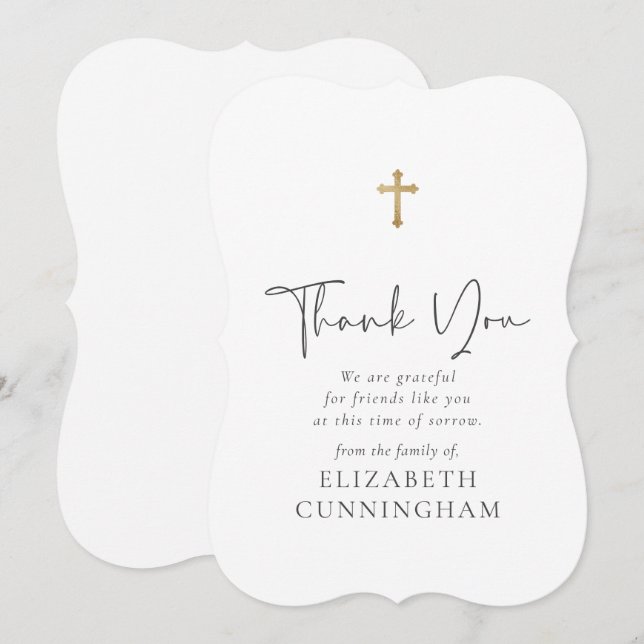 Modern Cursive Script Faux Guld Kor Memorial Tack Kort (Fram/baksida)