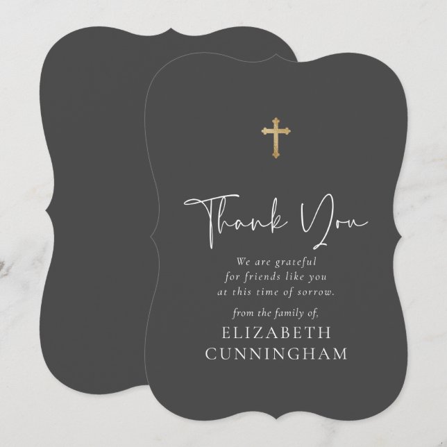 Modern Cursive Script Faux Guld Kor Memorial Tack Kort (Fram/baksida)