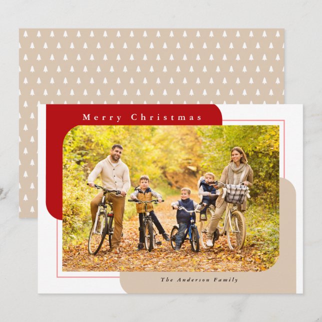 Modern Curved Red och Tan God jul Julkort (Fram/baksida)