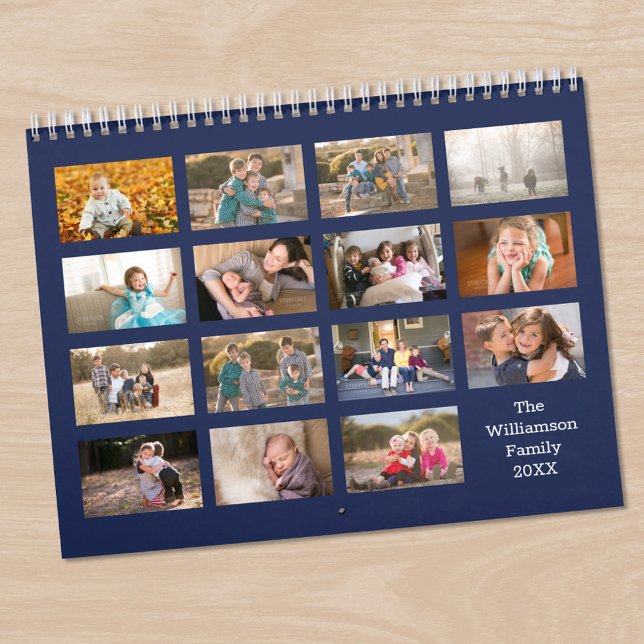 Modern Custom 15 Month Navy Blue Photo Kalender (Modern Custom 15 Month Navy Blue Photo Calendar in situ)