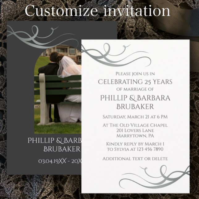 Modern Custom 25th Wedding Anniversary Arch Photo Inbjudningar (Add a photo and personalize this template for an elegant 25th wedding anniversary party invitation
)