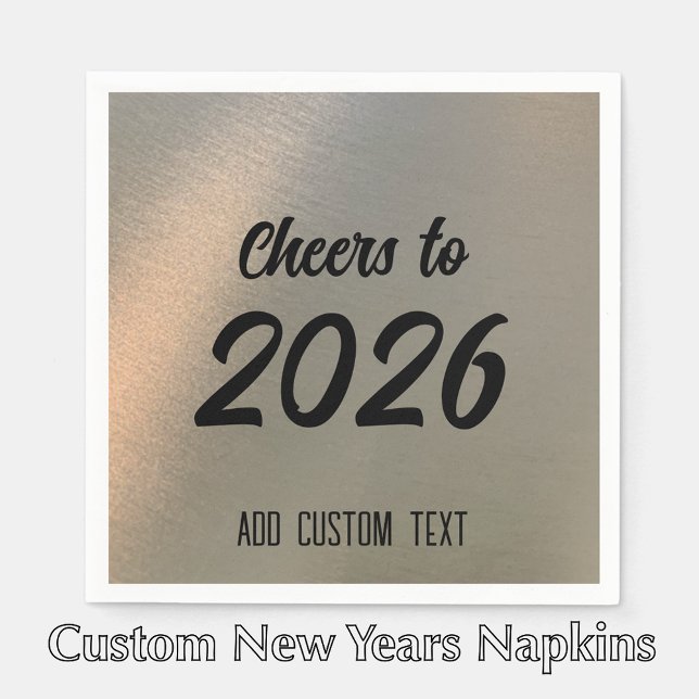 Modern Custom Brushed Metal 2026 New Years Party Pappersservett (Customize this modern script New Years napkin. Faux brushed metal and black stylish decor.
)