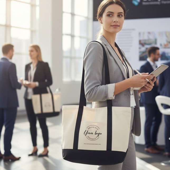 Modern Custom Business Logo and website  Tygkasse (Modern business branded trade show tote bags with website. Easy to use. no minimum orders.)