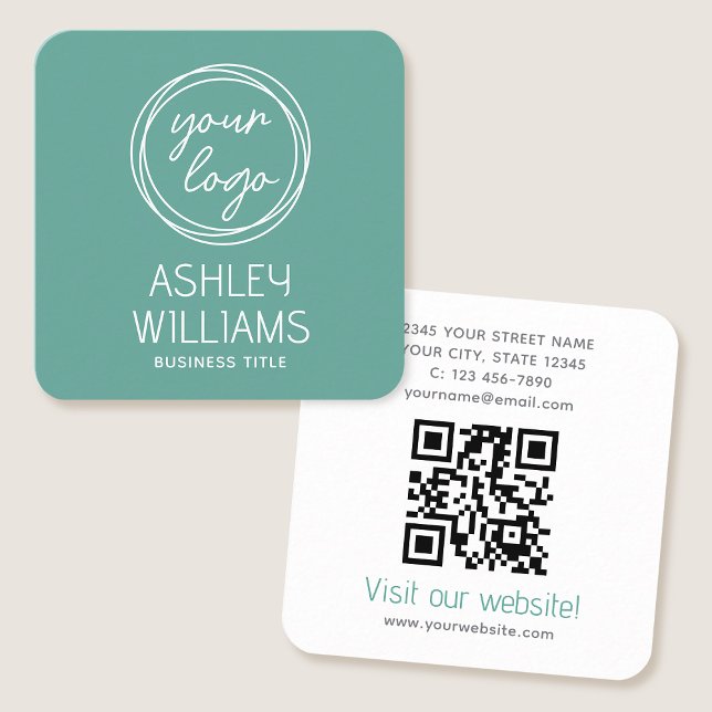 Modern Custom Company Logo QR Code Elegant Green Fyrkantigt Visitkort (Skapare uppladdad)
