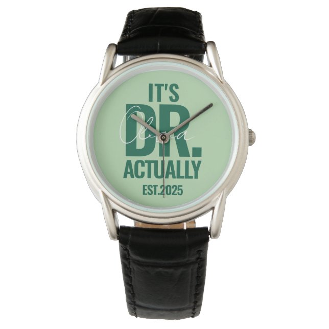 Modern Custom Dr. Name Date Dark Green Button Armbandsur (Framsida)