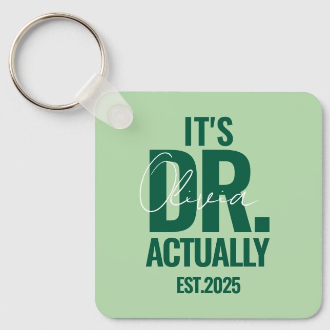 Modern Custom Dr. Name Date Dark Green Button Nyckelring (Framsida)