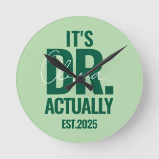 Modern Custom Dr. Name Date Dark Green Button Rund Klocka