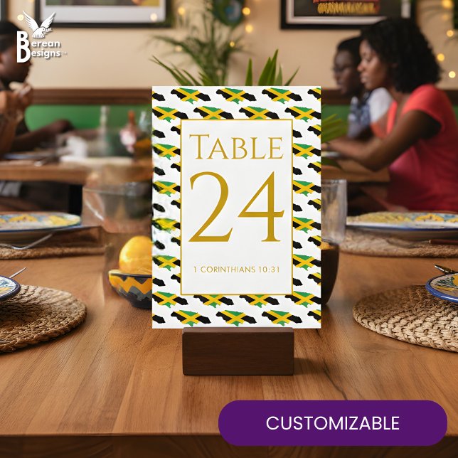 Modern Custom JAMAICA Event Wedding Table Number Tack Kort (Stylish modern JAMAICA TABLE NUMBER for weddings, restaurants, special events. Customizable text.)
