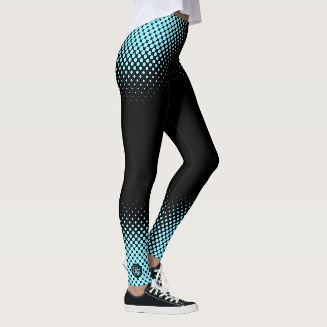 Modern Custom Logo Electric-Blue Halftone on Black Leggings (Höger)