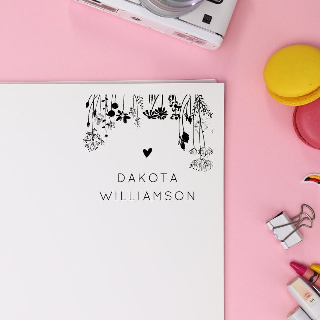 Modern Custom Name Heart Rustic Wildflowers Stämpel (Skapare uppladdad)