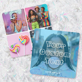 Modern Custom Photo Collage Text Cute Retro Blue Julkort