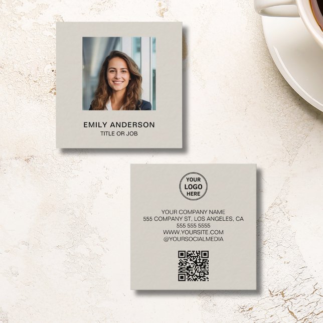 Modern Custom Photo Logo QR Corporate Fyrkantigt Visitkort (Modern Custom Photo Logo QR Corporate Square Business Card)