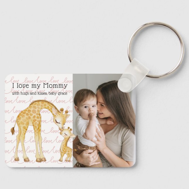 Modern Custom Photo Script 'I Love You - Mommy'  Nyckelring (Framsida)