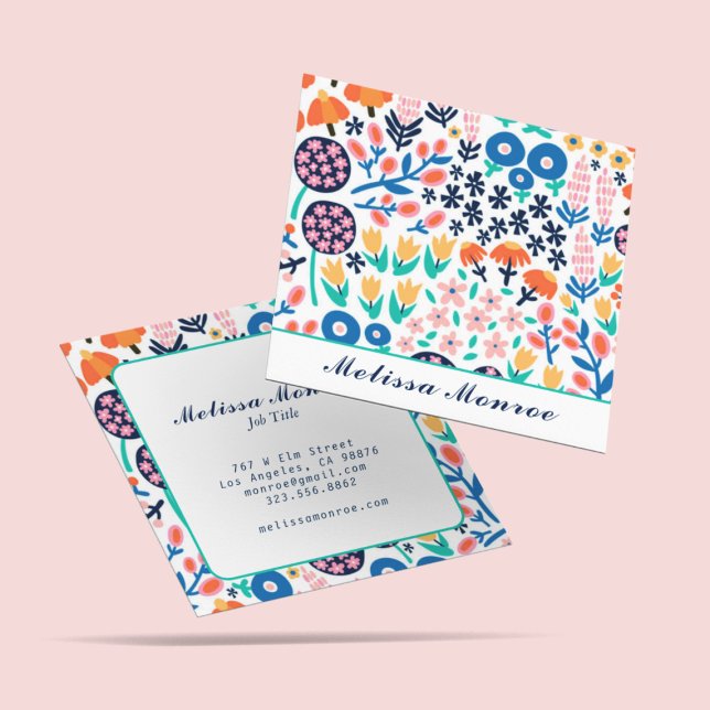 Modern Cute Abstrakt Flowers Avslappnad Calligraph Fyrkantigt Visitkort (Skapare uppladdad)
