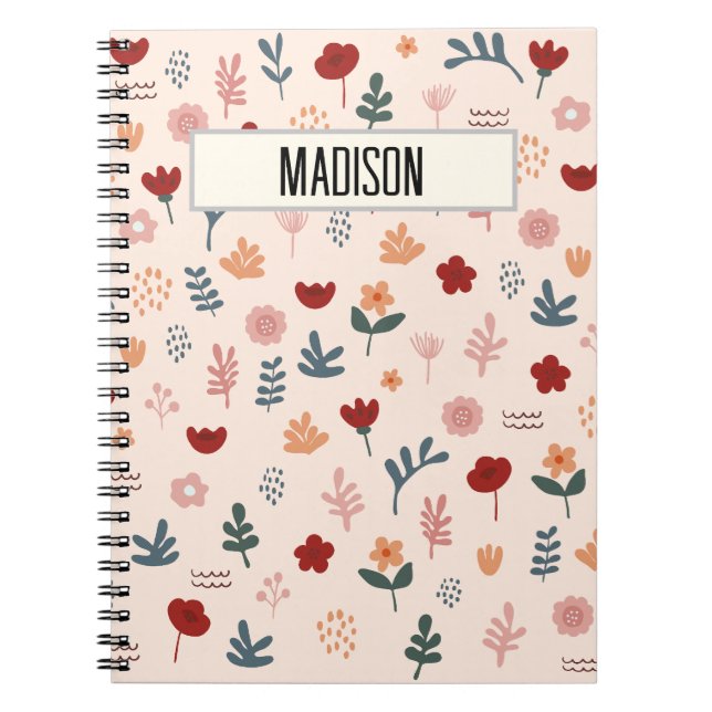 Modern Cute Aesthetic Flower Mönster Anteckningsbok (Framsidan)