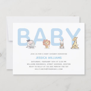 Modern Cute Animal Blue Boy Shower Inbjudningar