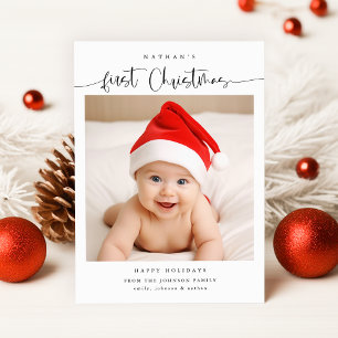 Modern Cute Baby första julfoto Julkort