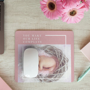 Modern Cute Baby Photo Rosa och vit Offert Musmatta