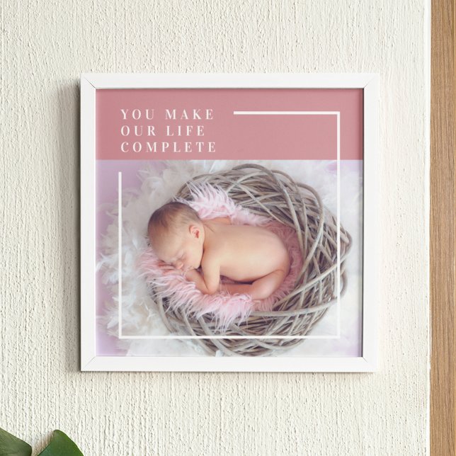 Modern Cute Baby Photo | Rosa och vit | Offert Poster (Skapare uppladdad)