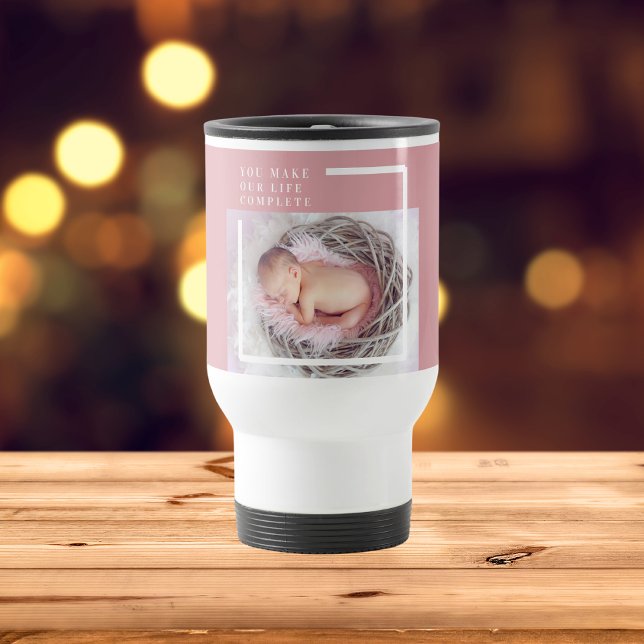 Modern Cute Baby Photo | Rosa och vit | Offert Resemugg (Skapare uppladdad)