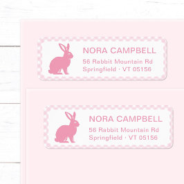 Modern Cute Baby Rosa Bunny Gingham Returadress Returadress Etikett