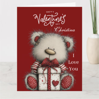 Modern Cute Bear Happy Valentines Day Custom Name  Kort