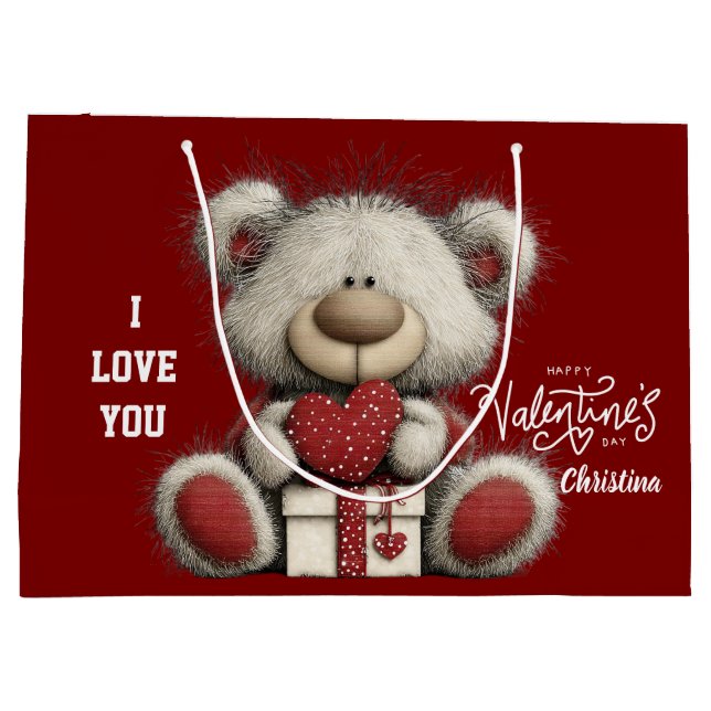 Modern Cute Bear Happy Valentines Day Name  (Baksidan)