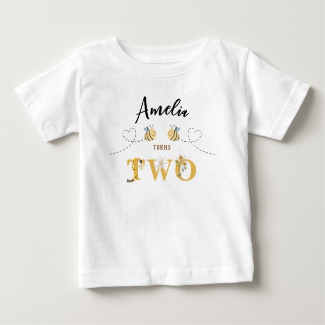 Modern Cute Bee andra födelsedag T Shirt (Framsida)