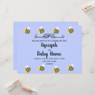 Modern Cute Bee Theme Aqeeqah-inbjudan Inbjudningar