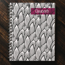 Modern Cute Black and White Hippie Daisy Blommigt Anteckningsbok