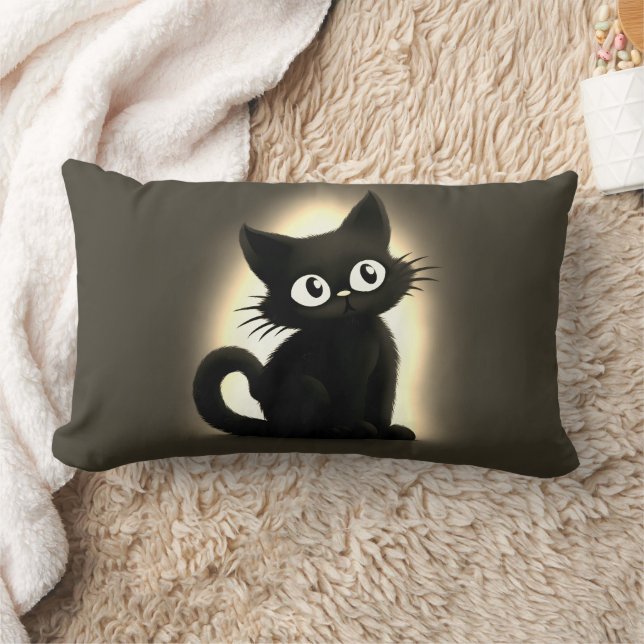 Modern Cute Black Cat Halloween Lumbarkudde (Filt)