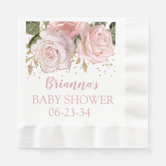 Modern Cute Blommigt Guld Flicka Shower Luncheon Pappersservett (Framsidan)