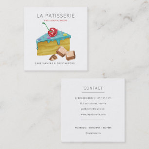 Modern Cute Blue Cheesecake Bakery Pastry Chef Fyrkantigt Visitkort