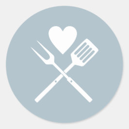 Modern Cute Blue White BBQ Heart Baby Shower Runt Klistermärke