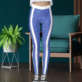 Modern Cute Blue White Glitter Sparkles Rand Leggings