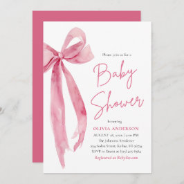 Modern Cute Blush Pink Bow Baby Shower Inbjudningar