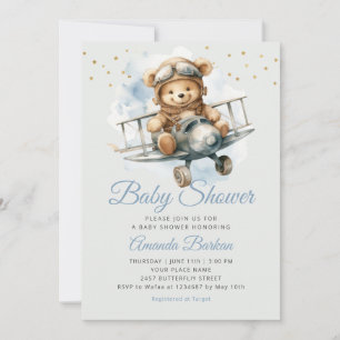 Modern Cute Boho Blue nalle-babydusch för barn i d Inbjudningar