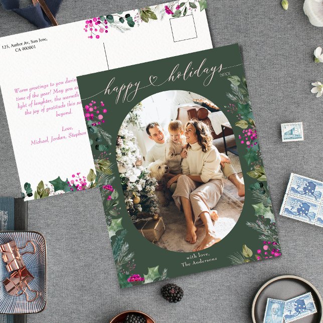 Modern Cute Botanicals Photo Lycklig Helg Vykort (Skapare uppladdad)