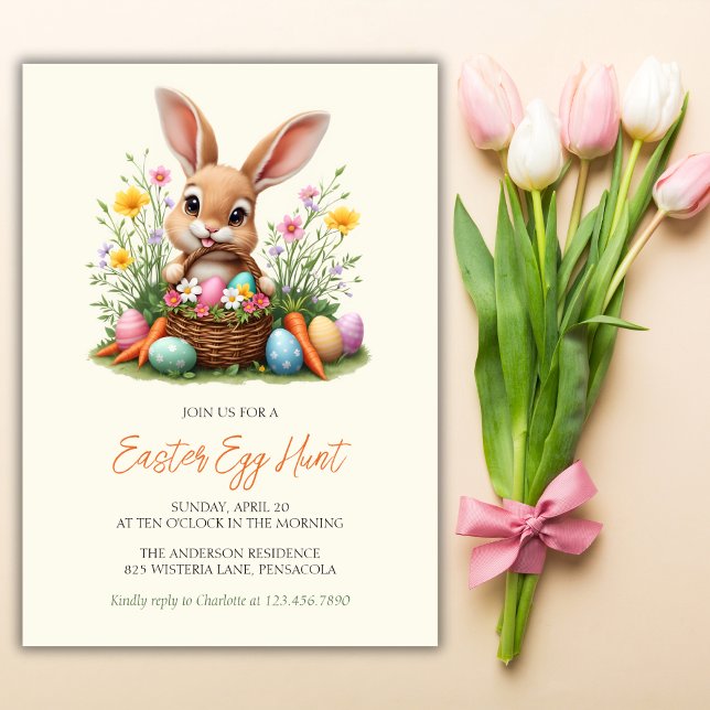 Modern Cute Bunny Rabbit Påskägg Hunt Inbjudningar (Modern Cute Bunny Rabbit Easter Egg Hunt Invitation)