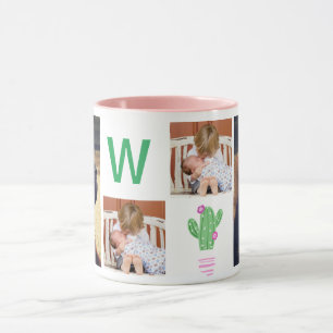 Modern Cute Cactus och 4 familjefoton Mugg