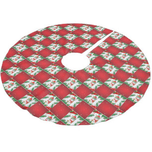 Modern Cute cat Santa Julafton Holly Checker Mönst Julgransmatta Borstad Polyester