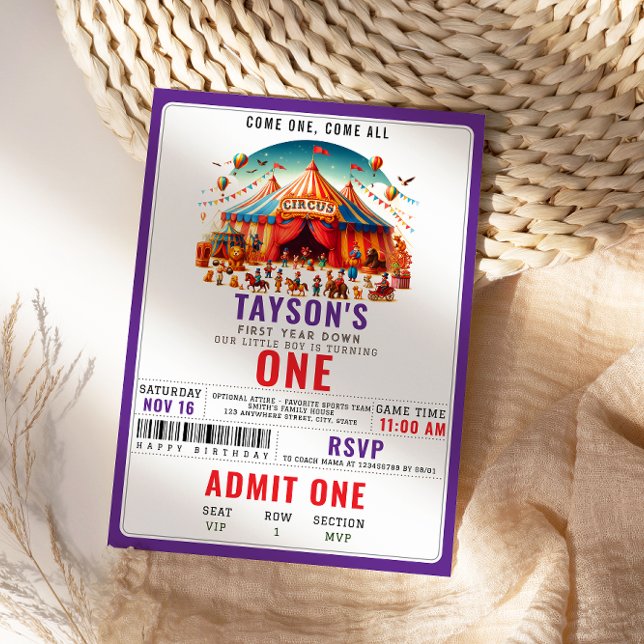 Modern Cute Circus Carnival Festival 1st Birthday Inbjudningar (Skapare uppladdad)