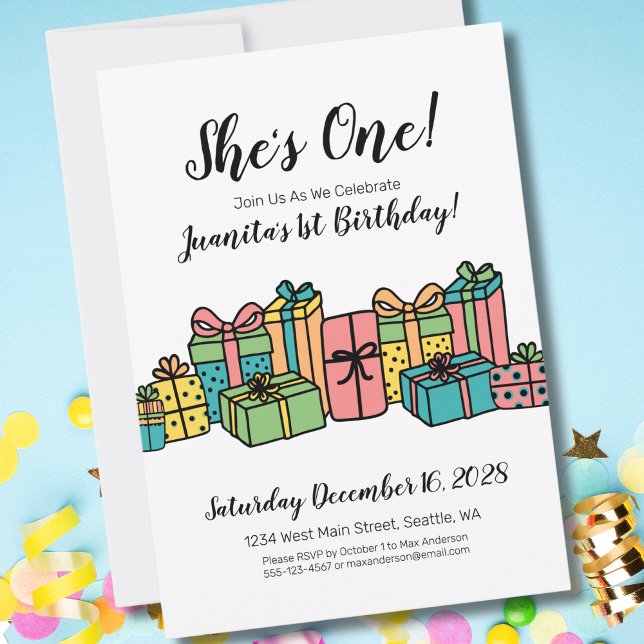 Modern Cute Colorbering 1:a födelsedag Inbjudningar (Modern Classic Cute Party Colorful 1st Birthday Invitation)