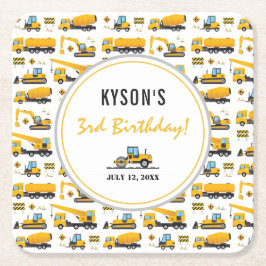 Modern Cute Construction Lastbilar Boy Birthday Underlägg Papper Kvadrat