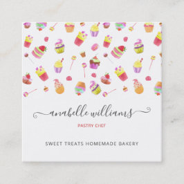 Modern Cute Desserts Cakes Bakery Pastry Chef Fyrkantigt Visitkort