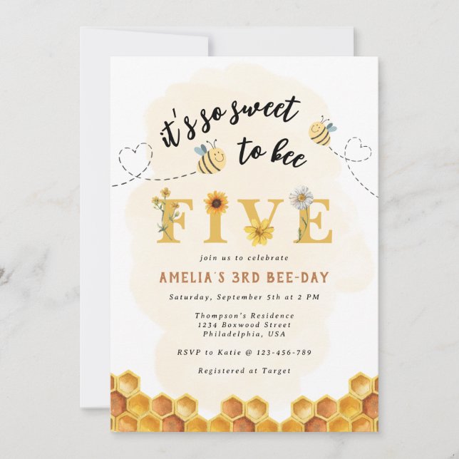 Modern Cute Det är så sött att vara fem år Inbjudningar (Framsida)