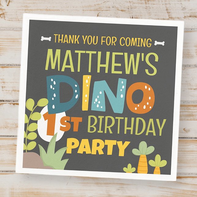 Modern Cute Dino Dinosaur Barn Birthday Tack Pappersservett (Skapare uppladdad)