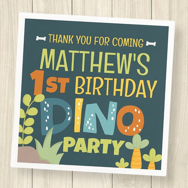 Modern Cute Dino Dinosaur Barn Birthday Tack Pappersservett (Skapare uppladdad)