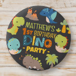 Modern Cute Dino Dinosaur-Barn Födelsedagsfest Knapp<br><div class="desc">Sammansatt av roligt sans serif handskriven typografi; Cute T-REX dinosaurs i bakgrunden Detta är designat av Select Party Supplies,  exklusiv för Zazzle. Finns här: http://www.zazzle.com/store/selectpartysupplies</div>