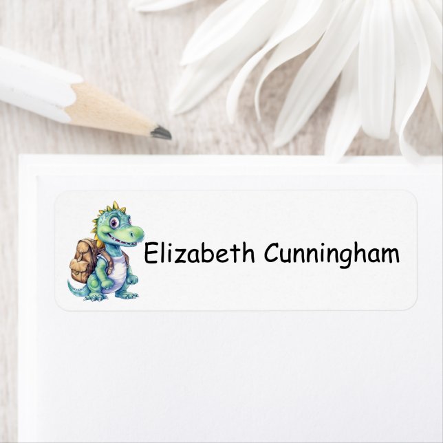 Modern Cute Dinosaur lägger till dina namnsökare Returadress Etikett (Insitu)